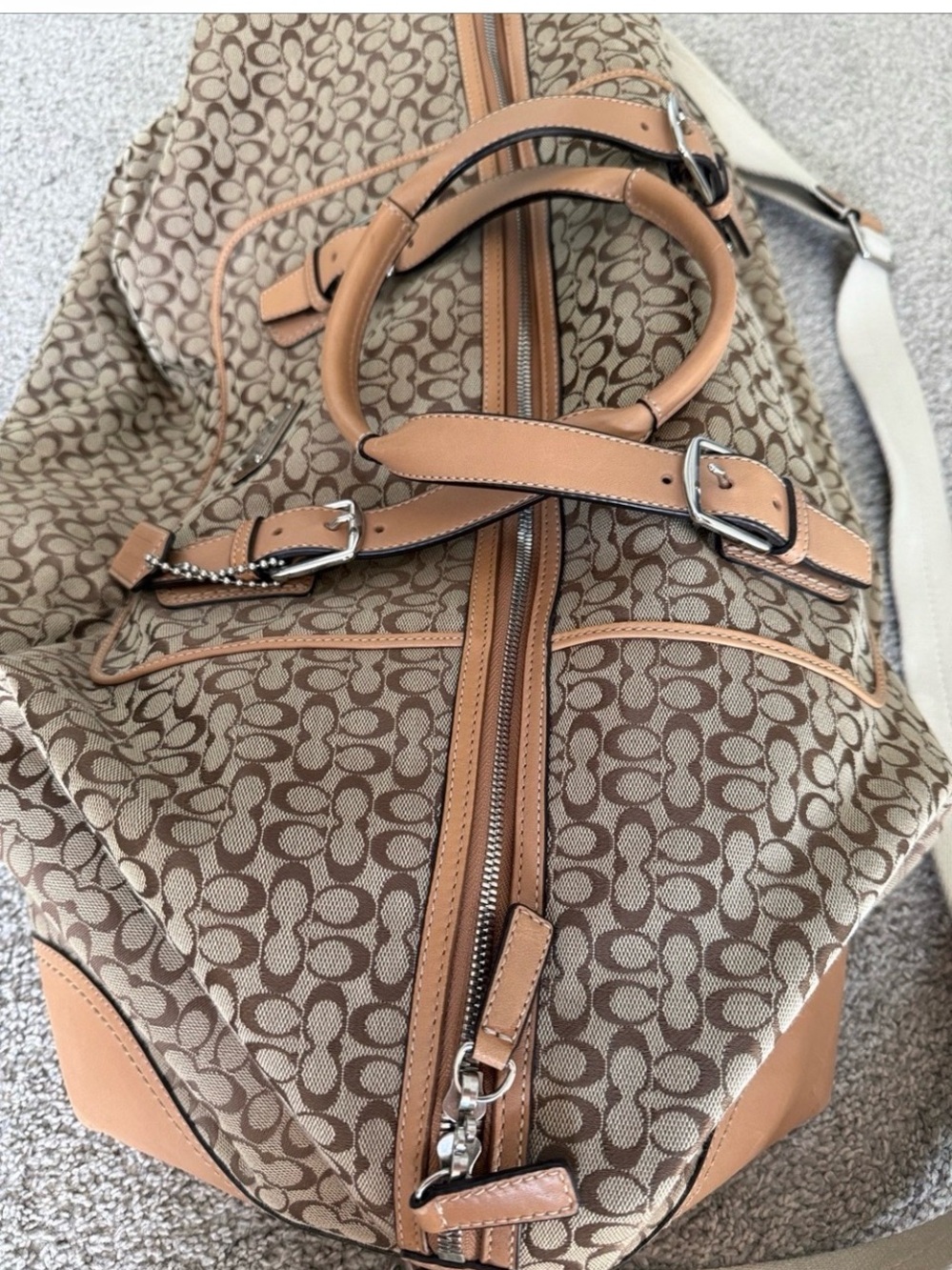 Coach Tan Sign Canvas Travel Duffel F77154 XL signature C Canvas w vachetta trim